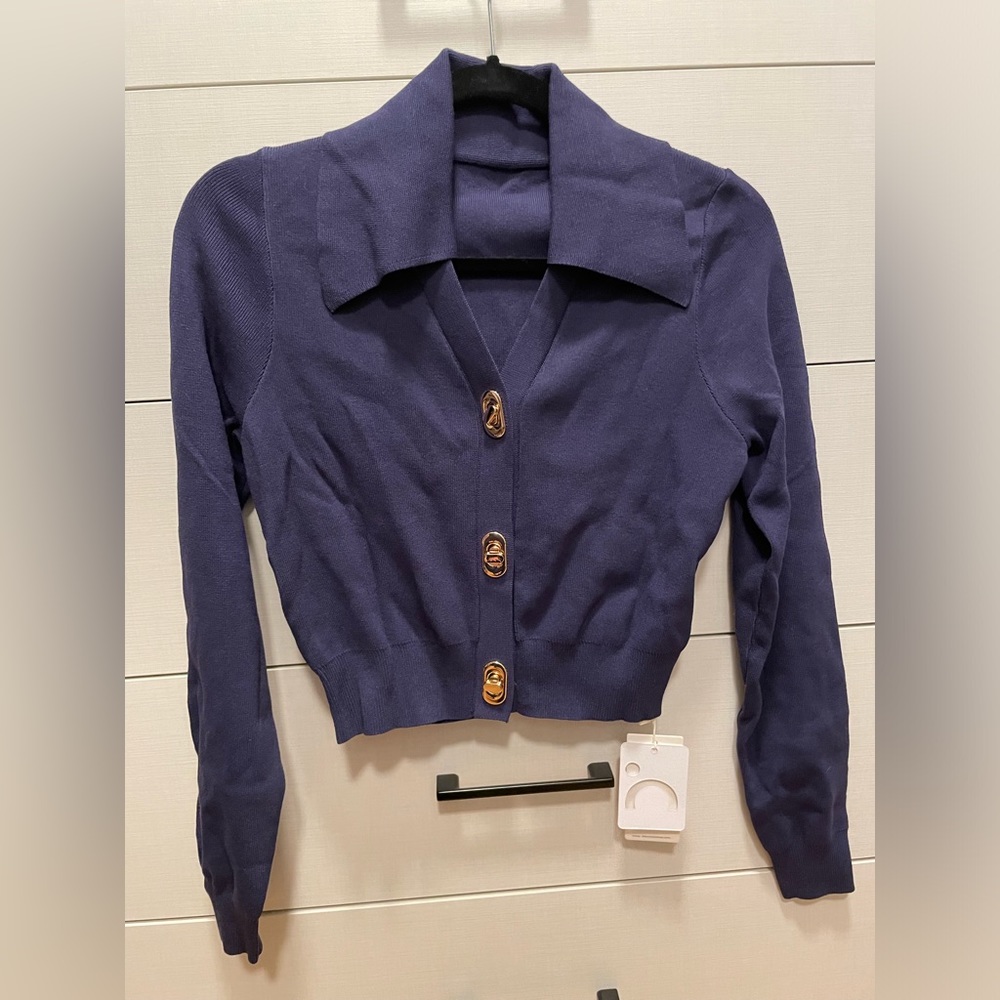 Navy blue collared cardigan